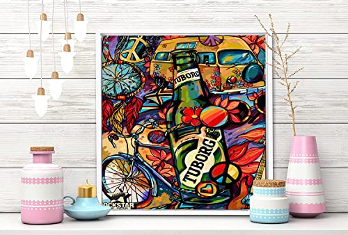 VERRE ART Printed Framed Canvas Painting for Home Decor Office Wall Studio Wall Living Room Decoration (14x14inch White Floater) - Tuborg