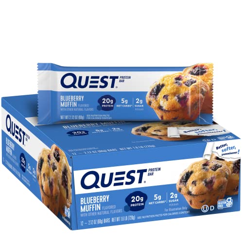 quest bar blueberry - Quest Nutrition Blueberry Muffin Protein Bars, High Protein, Low Carb, Gluten Free, Keto Friendly, 12 Count