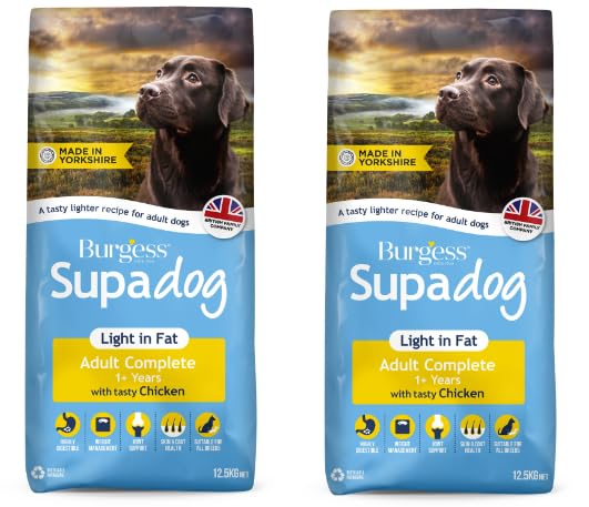 (2 Pack) Lothian Stores UK Burgess Supadog Light in Fat Adult Chicken 12.5kg (Total 25kg) - Dry Dog Food