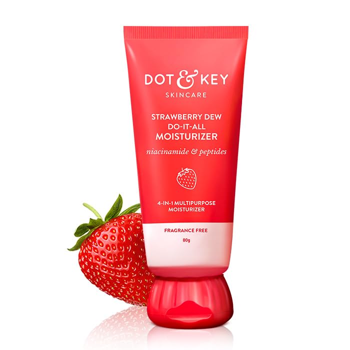 Dot & Key Strawberry Brightening Moisturizer | Niacinamide, Peptides & Hyaluronic Acid, Non-sticky, Brightens Skin, Intense Moisturization | Non-Comedogenic & Fragrance Free, Lightweight | 80g