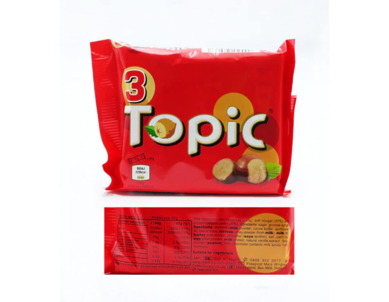 Original Topic Nut & Chocolate Bars - 3 Bars in 1 Pack