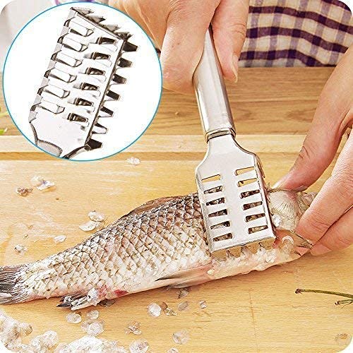 Anup Torda Fish Scaler Brush - Fish Scaler Remover with Stainless Steel Sawtooth Kitchen Tool (Silver)