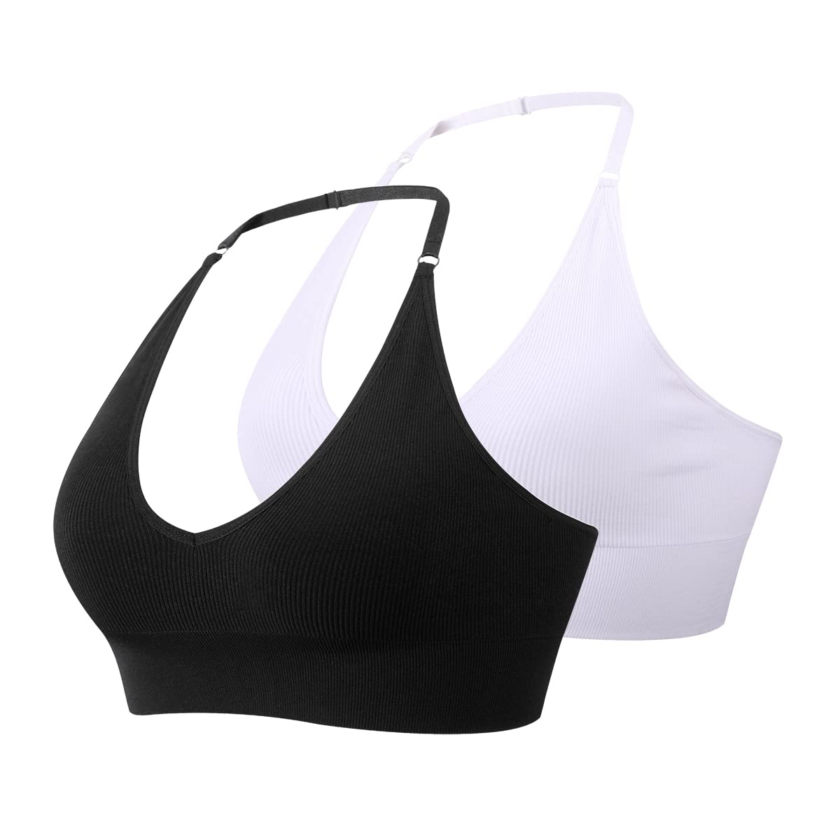 MsAnya Women Halter Bra Top Yoga Bralette Crop Tanks Workout Sports Bras V Neck with Adjustable Strap Seamless Padded