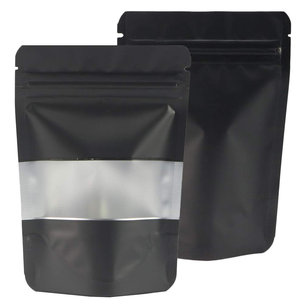 QQ Studio Matte Metallic Color with Frosted Window Display Stand-Up Resealable QuickQlick Bags (4.7" x 7.9", Matte Black)