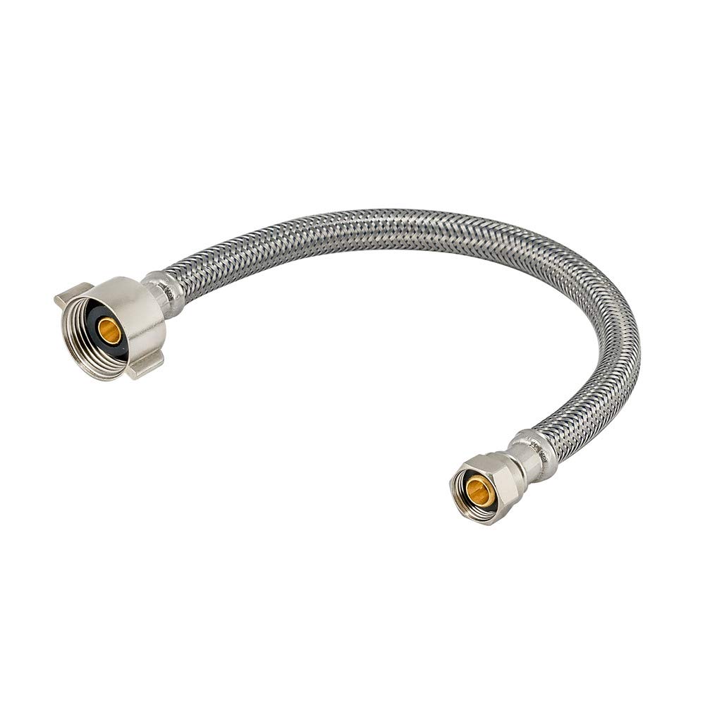 Eastman12 Inch Flexible Toilet Connector, Stainless Steel Braided Hose with 7/8 Inch Ballcock Nuts, 3/8 Inch Compression, 48088