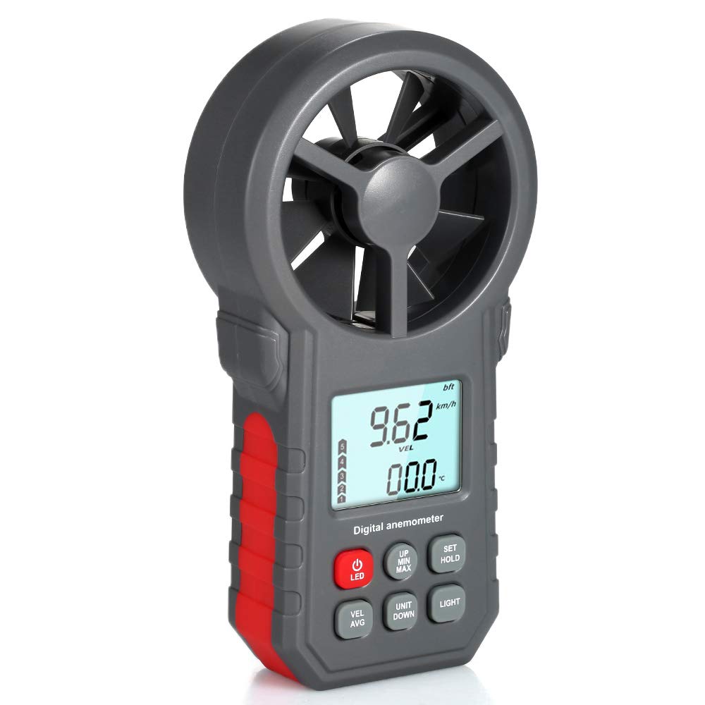 Honeytecs LCD Digital Anemometer Wind Speed Meter Wind Speed/Air Velocity/Air Temperature Test Tool Wind Speed Gauges with Flashlight