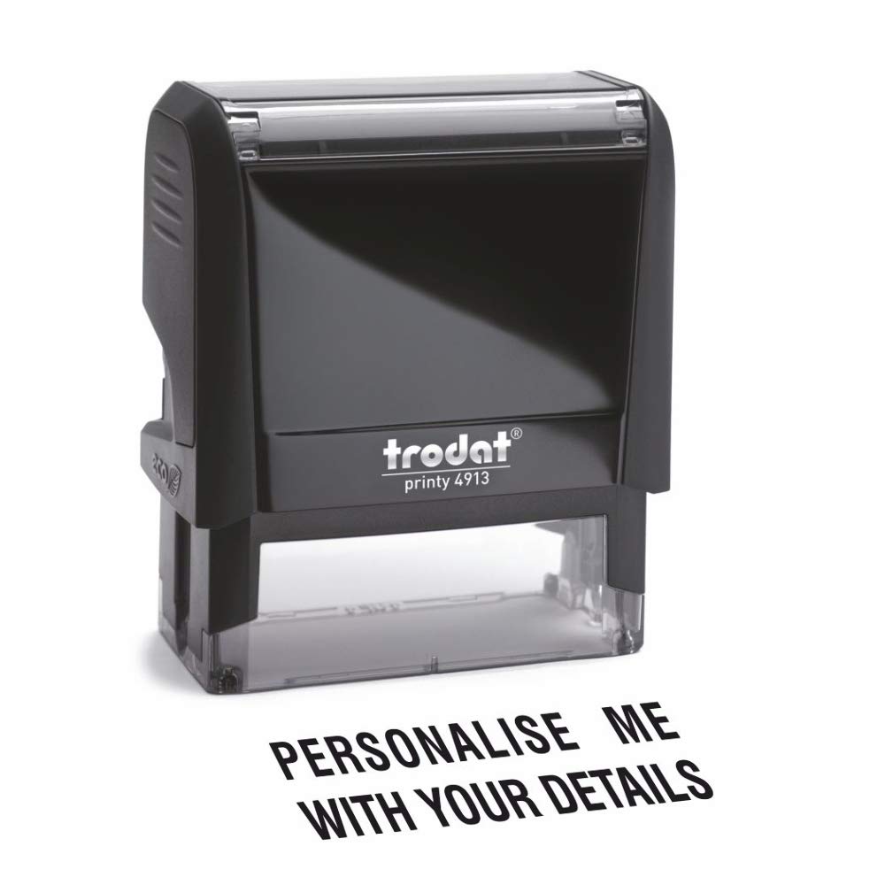 Trodat Printy 4913 Personalised Custom Office, Business and Teacher Stamp – Allows Up to 6 Lines of Text – Impression Size 57 x 21 mm – Self-Inking with 5 Ink Pad Colours to Choose from Black