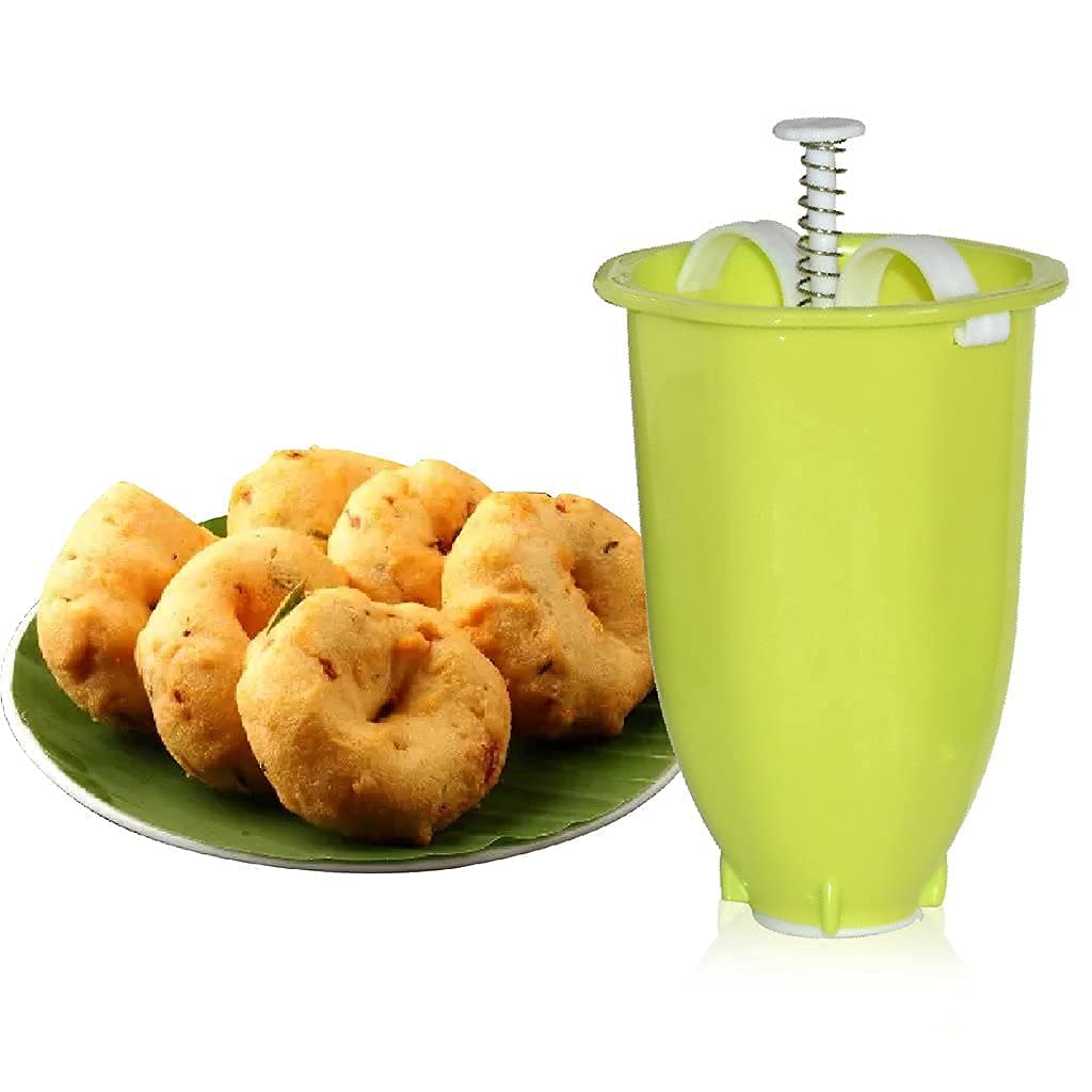 Black Olive Multipurpose Plastic Menduvada Maker- Mendu Wada & Doughnut Maker Machine with Stand for Perfectly Shaped & Crispy Medu Wada (Random)