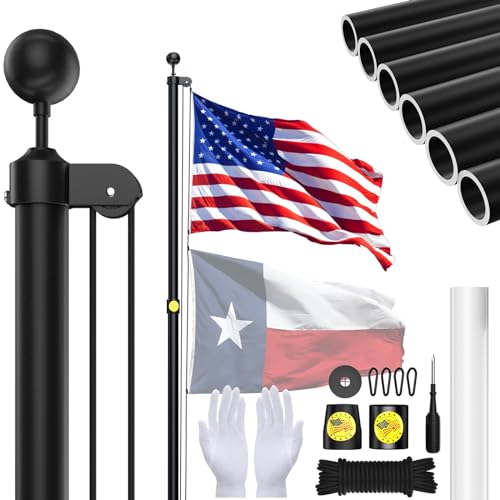 IOEN Heavy Duty Flag Pole - 30 FT 14 Gauge Extra Thick Aluminum Flagpole Kit with 5x3 Nylon Embroidered Flag for Outside House In Ground - 85MPH Wind Tested - Black