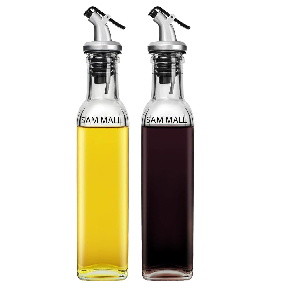 Sam Mall Olive Oil Dispenser Bottle for Kitchen, Cooking Oil and Vinegar Cruet,250ml Clear Glass Oil Bottle, Oil Pourer Spout(Transparent, 250ml) - Pack of 2