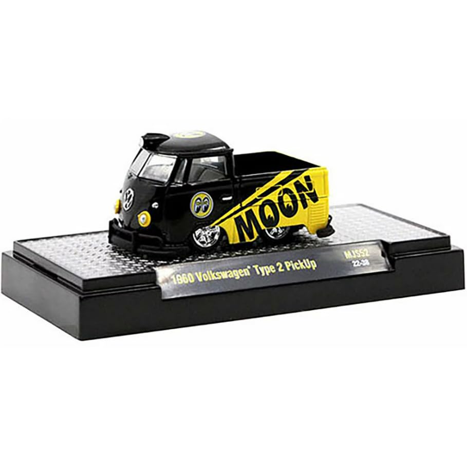 M2 1960 Type 2 Pickup Truck Mooneyes Black and Yellow Limited Edition to 6050 Pieces Worldwide 1/64 Diecast Model Car Machines 31500-MJS52