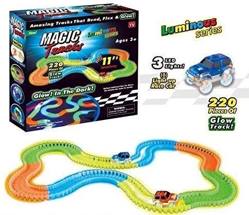 vGRASSP Magic Tracks Toy for Kids- Amazing Racetrack - Bends, Flexes and Glows - 3D LED Lights - 220 pcs, Multicoloured