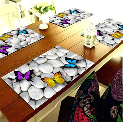 ARADENT Polyvinyl Chloride Rectangular Dining Table Placemat, Butterfly Design Set of 8