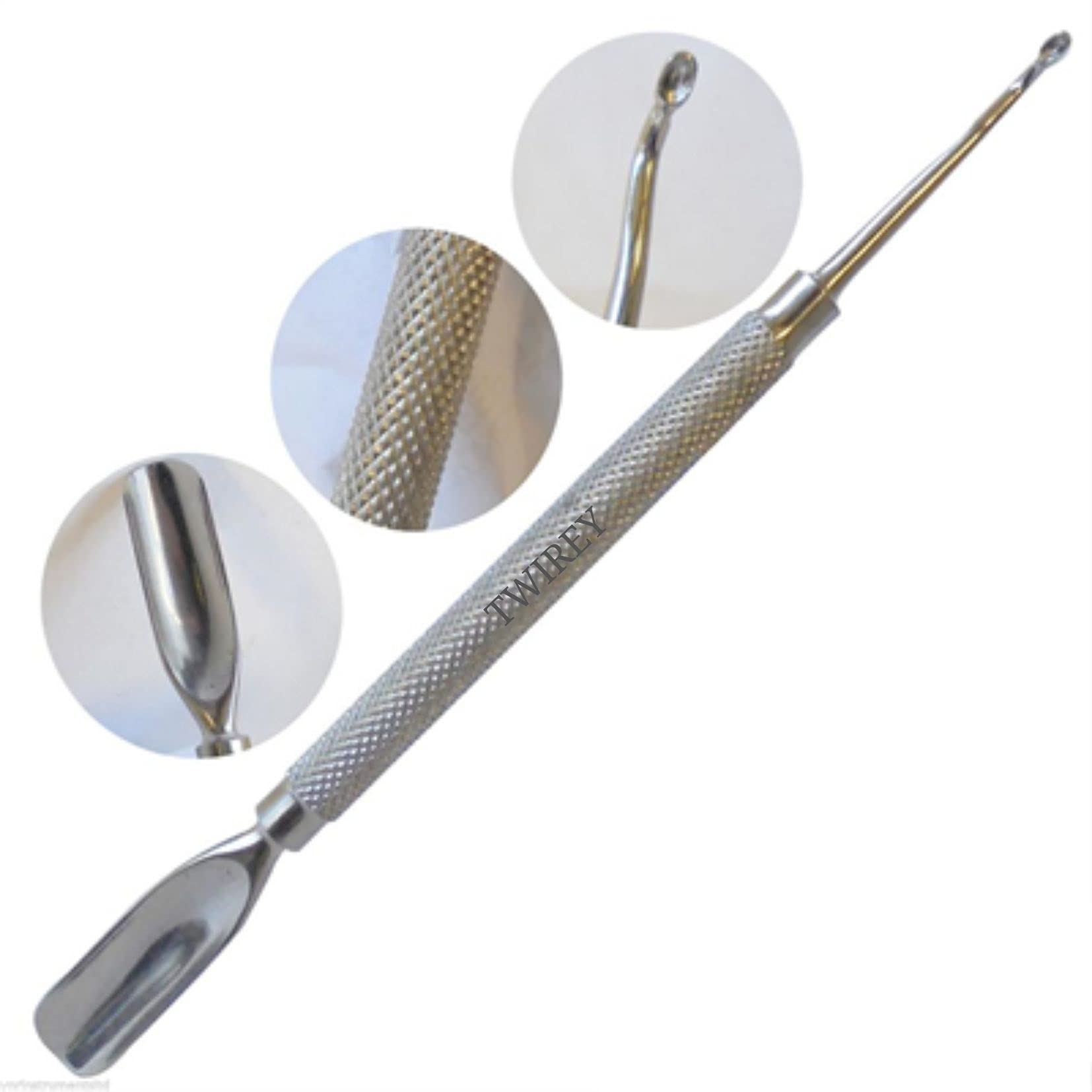 TWIREY Best Cuticle Pusher And Spoon Nail Cleaner, Professional Stainless Steel Cuticle Remover, Cutter And Trimmer Manicure And Pedicure Tool For Fingernail And Toenail Care