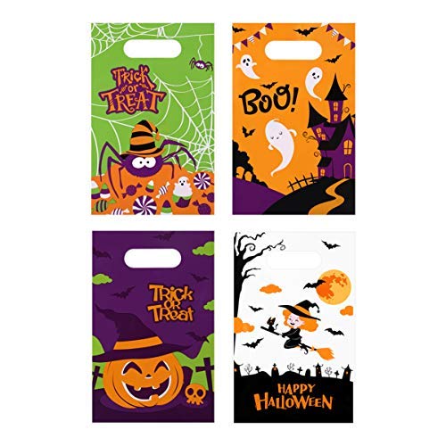 Hemoton 100pcs Halloween Candy Bags Reusable 4 Patterns Portable Goody Bags Trick or Treat Bags Halloween Treats Bags Party Favors