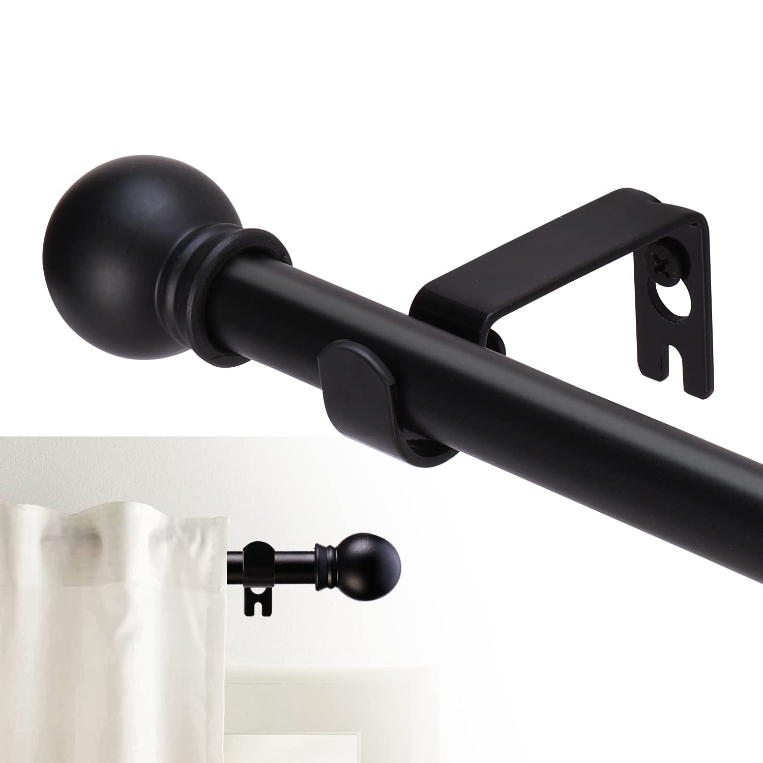 GXOACKJ Curtain Rods for windows 32-48 inch, 5/8 inch Decorative Curtain Rod Set, Matte Black Splicing Metal Window Curtain Rod with Brackets