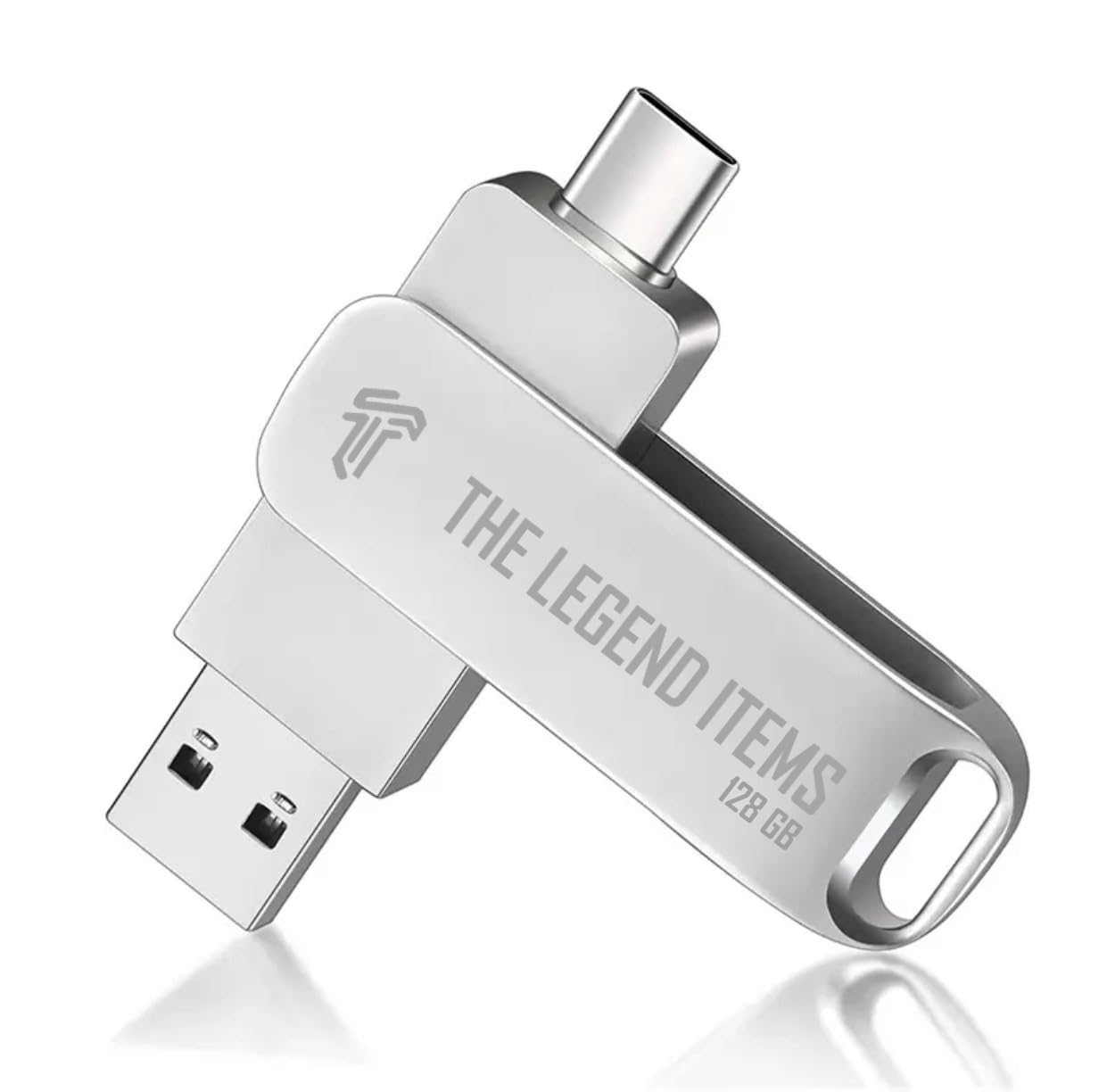 128GB USB 3.2 Gen 1 Flash Drive, USB A and USB C Dual Drive 2 in 1 Thumb Drive Swivel Design Jump Drive Memory Stick for Android Device/Tablet/Laptop/PC/Phone (Silver)