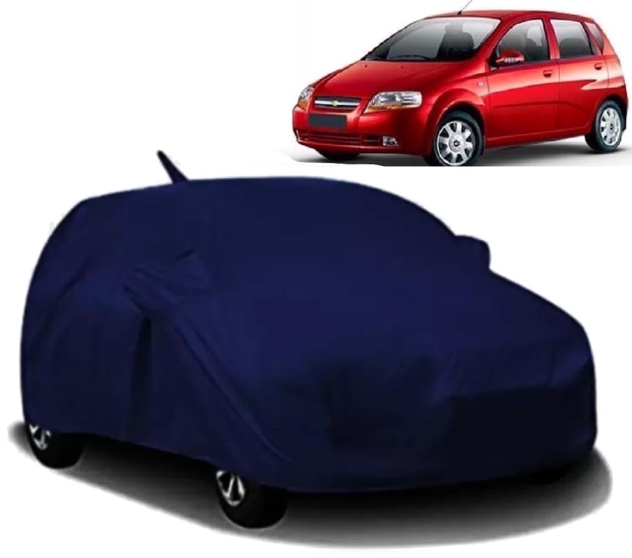 V VINTON® Semi-Waterproof Car Body Cover All Accessories Compatible for Chevrolet Aveo Uva with Mirror Pocket Uv Dust Proof Protects from Rain and Sunlight | Navy