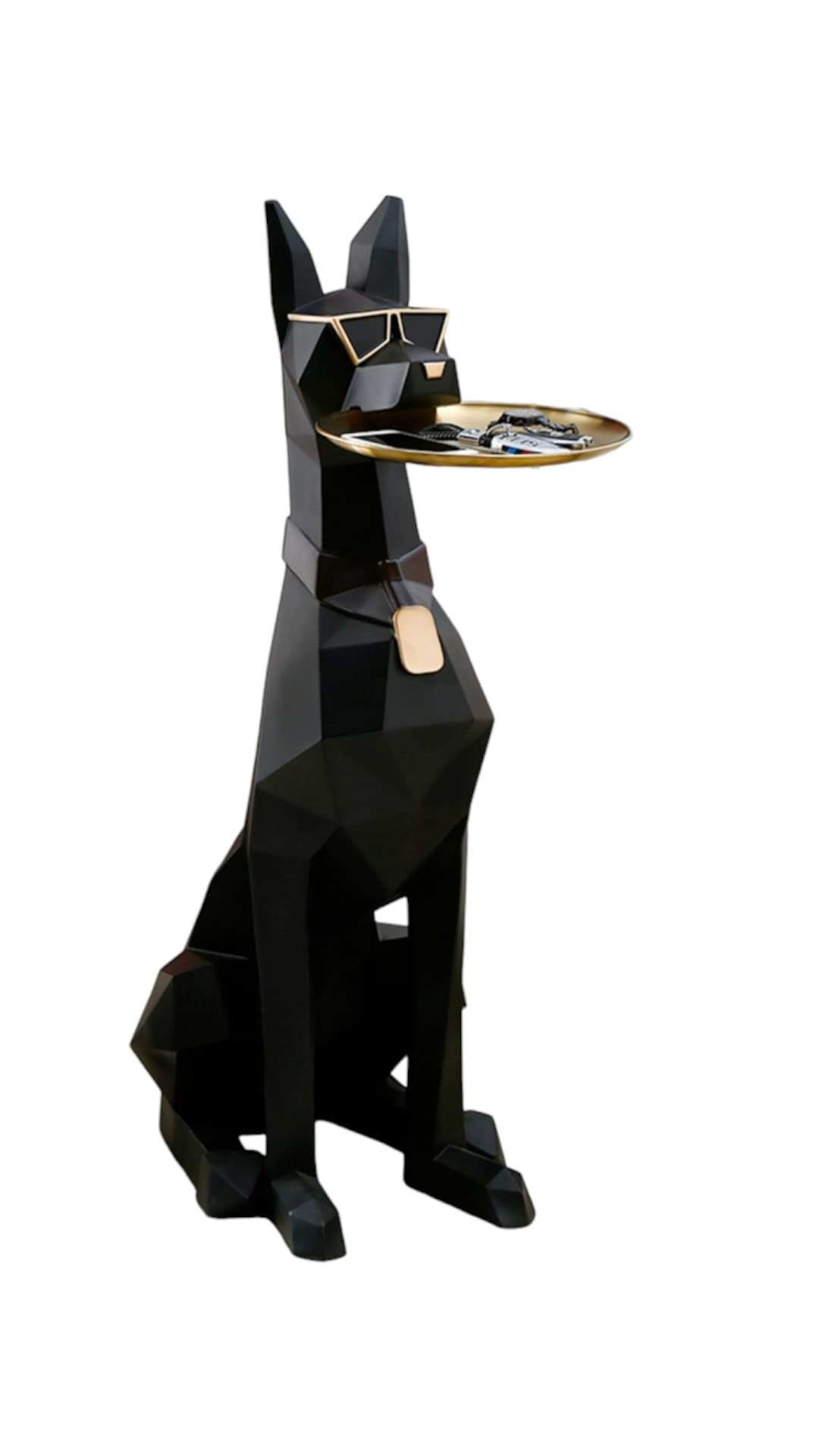 Dubai Decoration - Doberman Dog Statues with Tray for indoor Decoration (Color: Black, Size: 28X55X74CM).