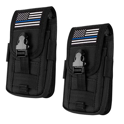 IronSeals 2 Pack Tactical Cell Phone Holster Pouch, Smartphone Pouches EDC Cellphone Case Bag Molle Attachment Belt Holder Waist for 4 -6.7  with Armor Case on with US Flag Patch