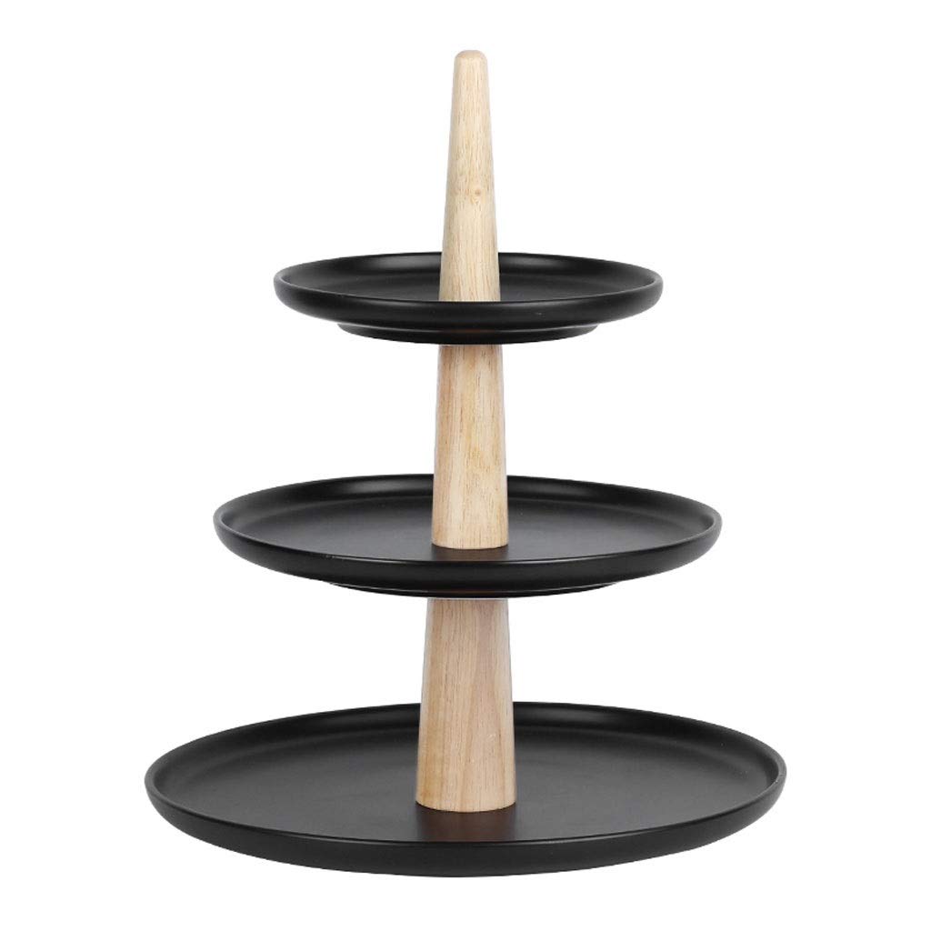 Cake Stand Ceramic Three-layer Cake Stand Afternoon Tea Dessert Rack Tray Fruit Plate Multi-layer Dessert Table Cake Display Stand Cake Plate (Color : Black)