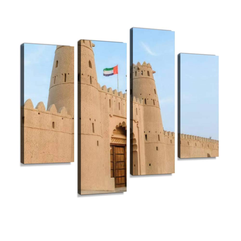 Al Jahili fort in Al Ain, Abu Dhabi, United Arab Emirates Canvas Print Artwork Wall Art Pictures Framed Digital Print Abstract Painting Room Home Office Decor Ready to Hang 4 Panel