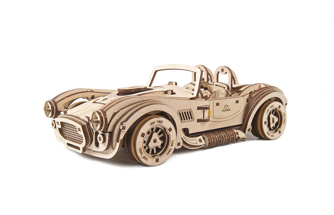 Ugears Drift Cobra Racing Car - Wooden 3D Puzzles Car Model Kits to build a car for Adults and Kids with Powerful Spring Motor - Assembly Car model building Kits Runs up to 26 feet for Age 14+ Years