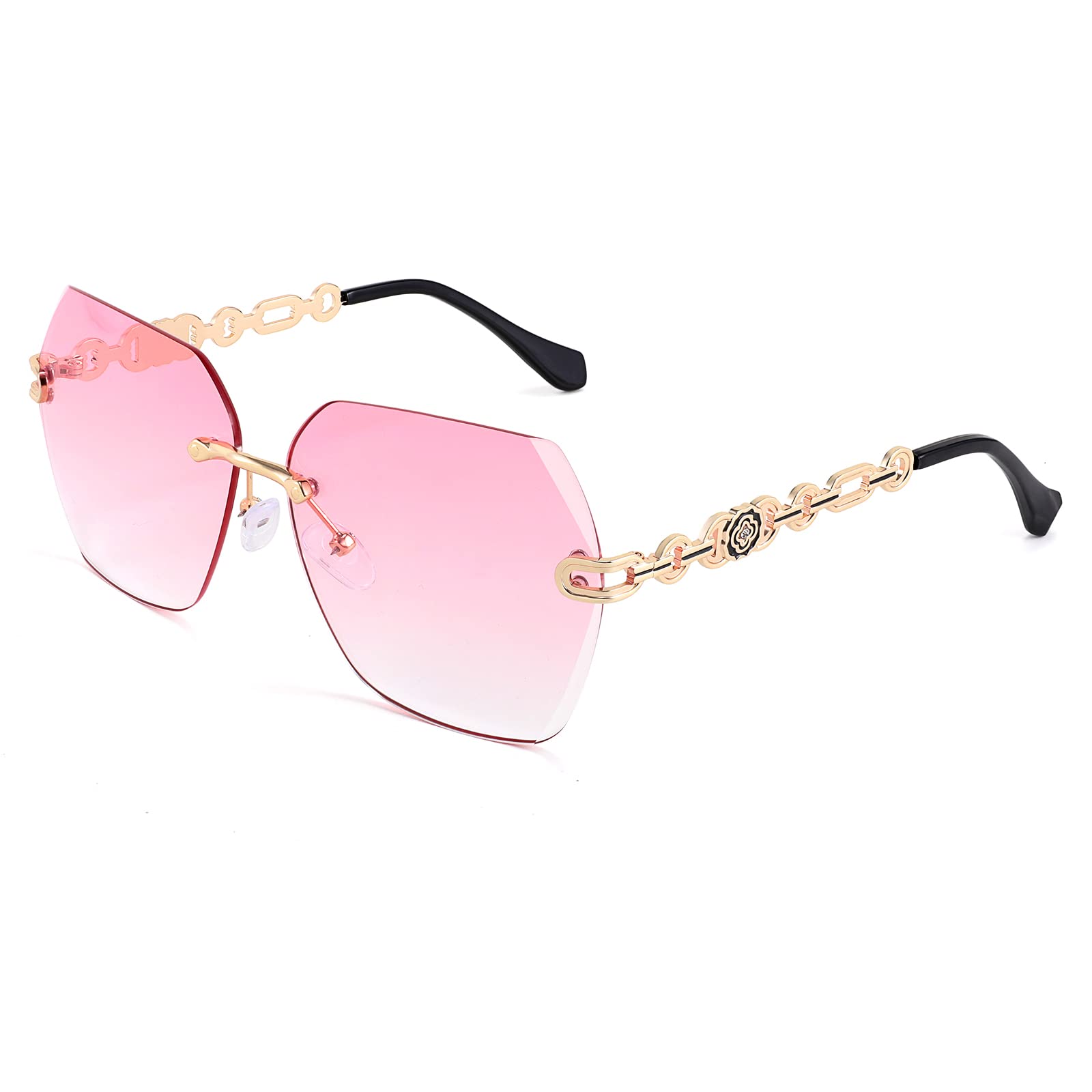 FEISEDYWomen Sunglasses, Classic Rimless Eyewear for women, Metal Frame and Diamond Gradient Lens Sun Glasses B2567