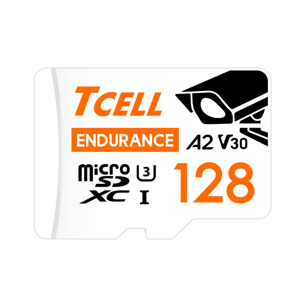 TCELL High Endurance 128GB microSDXC Memory Card with Adapter- A2, UHS-I U3, V30, 4K, Micro SD Card, Read/Write up to 100/80 MB/s, Full HD Microsd for Dashcams, IP/Baby/Body/Pet Cams, Monitoring, CCTV