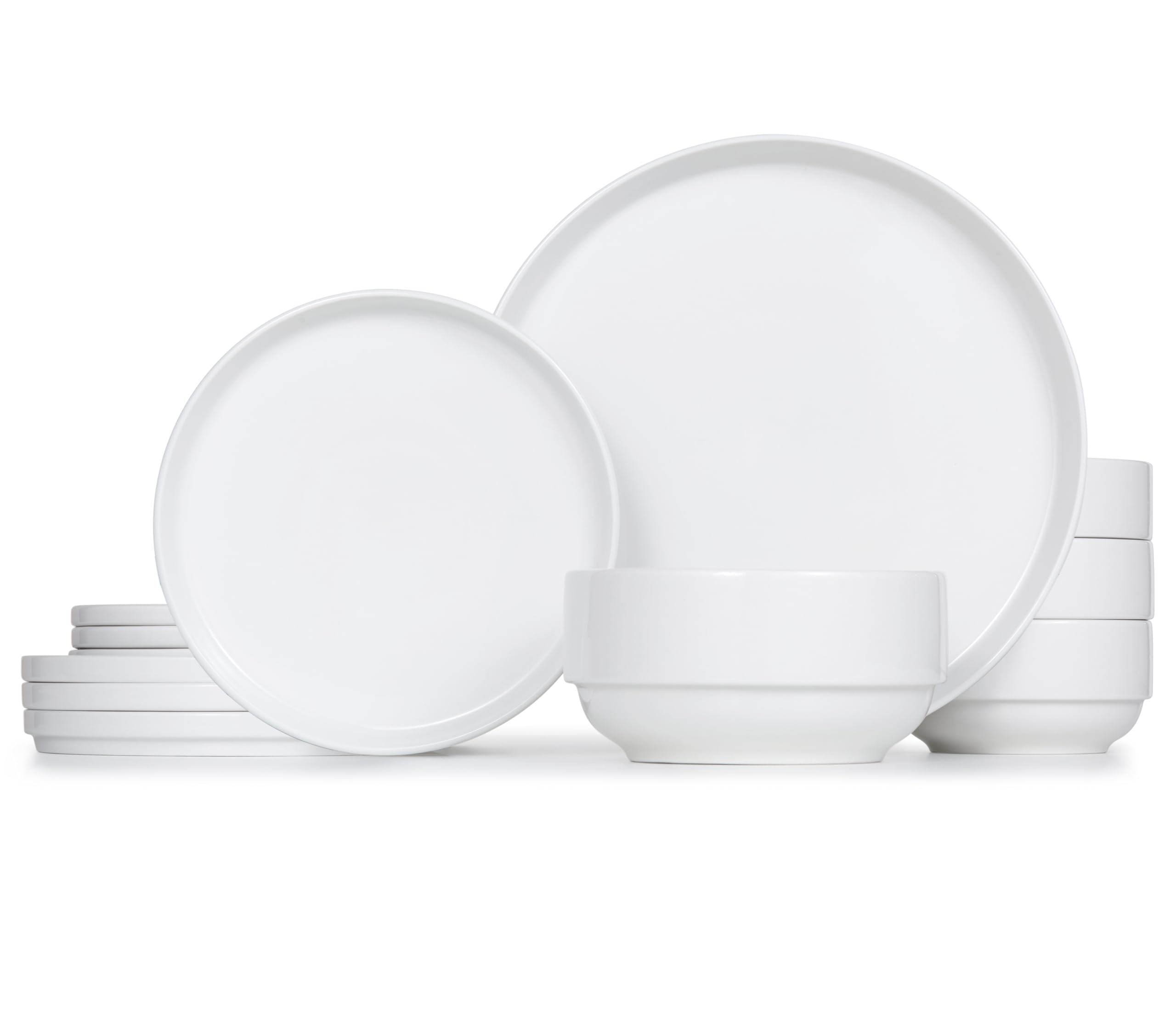 KooKCeramic Dinnerware Set, 12-Piece Service for 4, Soup Bowls (31.5 oz), Salad Plates (7.5"), Dinner Plates (10.5"), Round, Microwave and Dishwasher Safe, Marshmallow