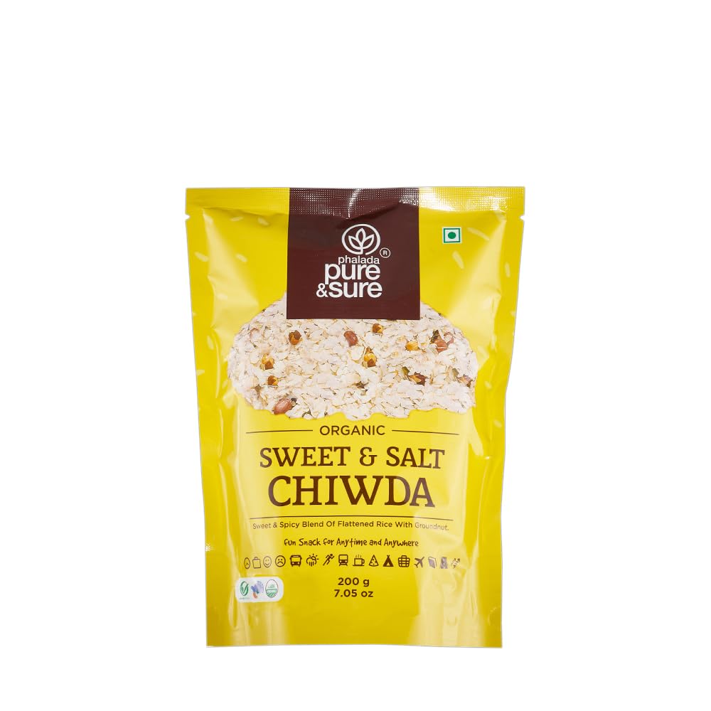 Pure & Sure Organic Chiwda Namkeen | Organic Snacks | Pure & Sure Sweet and Salt Chiwda | 200gm.