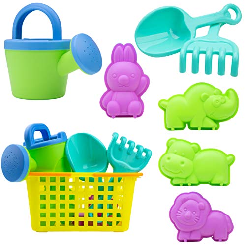 USA Toyz Beach Toys for Toddlers - 8pk Sandbox Toys for Kids with Basket, Animal Sand Molds, Beach Shovel, Sand Tools