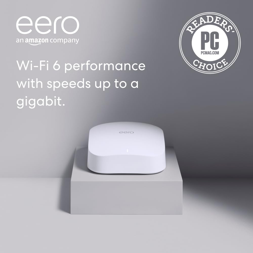 Amazon eero Pro 6 mesh Wi-Fi 6 router | Fast and reliable gigabit speeds | connect 75+ devices | Coverage up to 2,000 sq. ft. | 2020 release