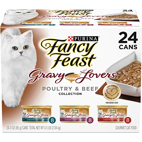 Purina Fancy Feast Gravy Lovers Poultry and Beef Grilled Gourmet Wet Cat Food Variety Pack - (Pack of 24) 3 oz. Cans