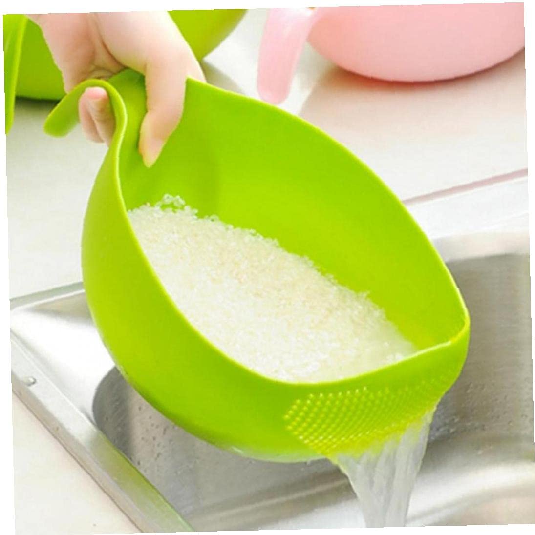 Food Grade Plastic Rice Beans Peas Washing Filter Strainer Green Pink Color Basket Sieve Drainer Cleaning Gadget Green