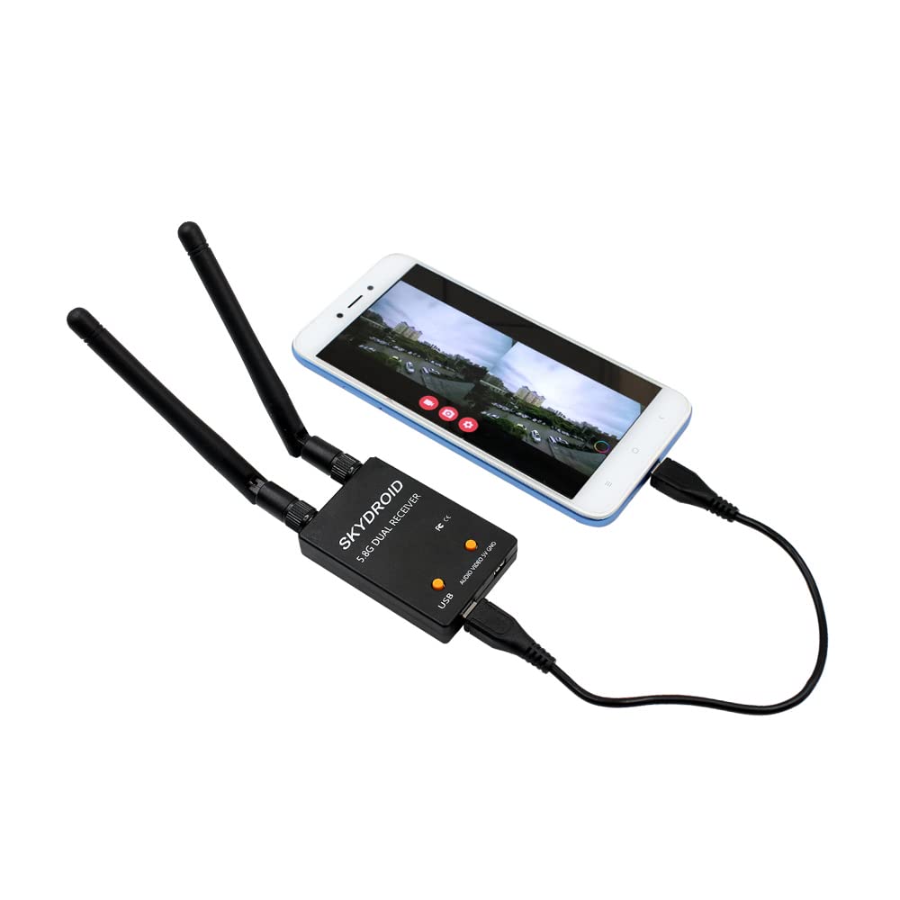 Skydroid UVC Dual Antenna Control Receiver OTG 5.8G 150CH Full Channel FPV Receiver W/Audio for Android Smartphone (Black)