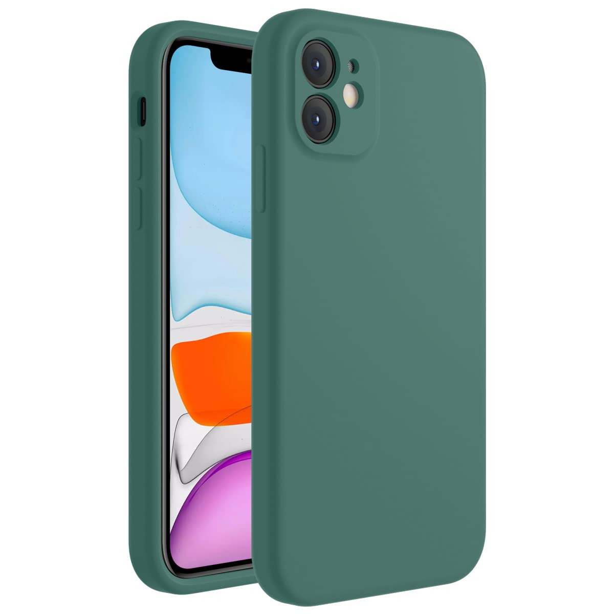 iPhone 11 Case, Silicone [Square Edges] & [Camera Protecion] Upgraded Phone Case with Soft Anti-Scratch Microfiber Lining, 6.1 inch, Midnight Green