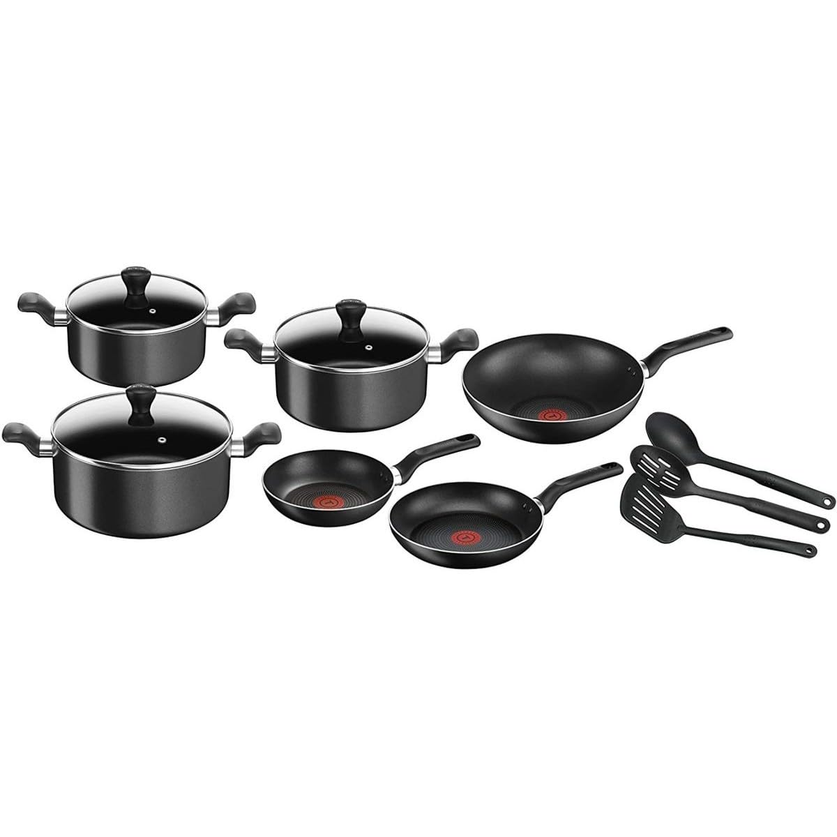 Tefal Super Cook Non-Stick 12 Pcs Cooking Set, Black, Aluminium, B459SC84, Online Exclusive