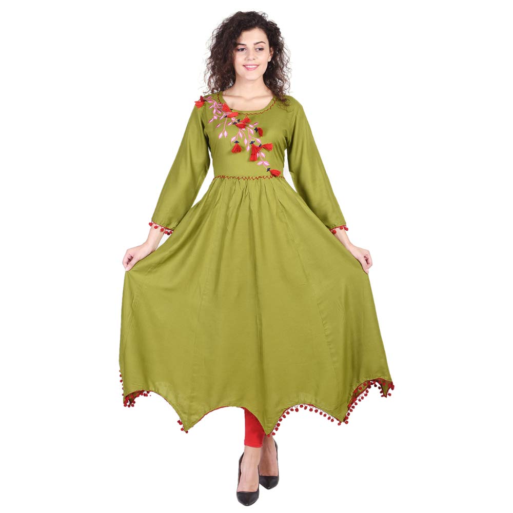 Indian Tunic Top Long Kurti Rayon Anarkali Dress Partywear For Women