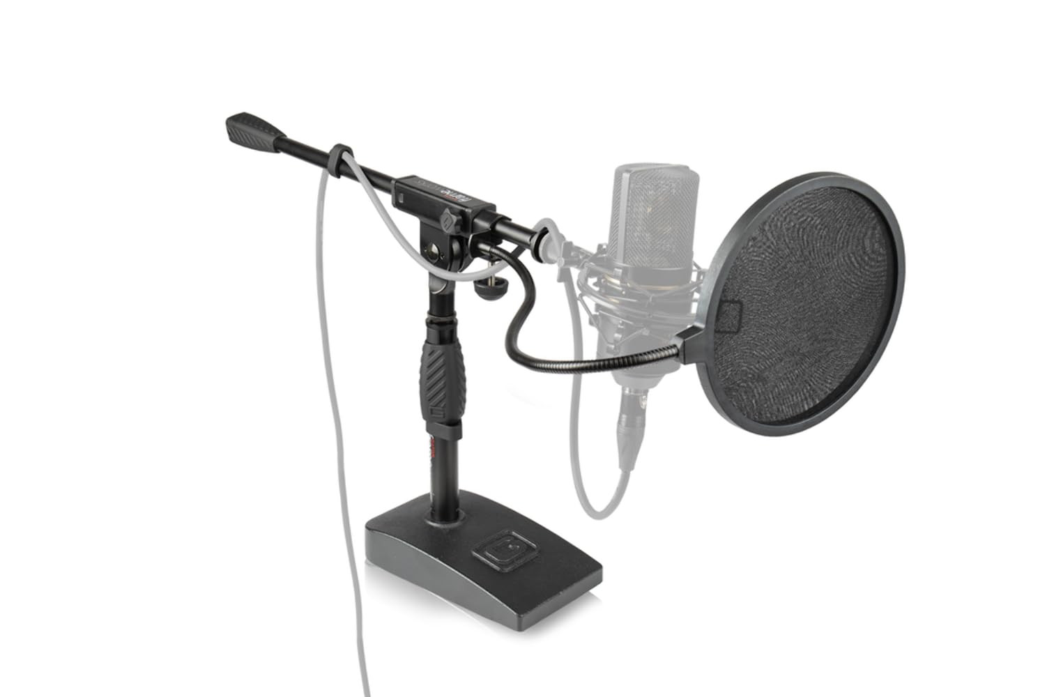 Gator Frameworks Short Weighted Base Microphone Stand with Soft Grip Twist Clutch, Boom arm, and both 3/8" and 5/8" Mounts; Base Dimensions - 4.5" X 8" (GFW-MIC-0821)