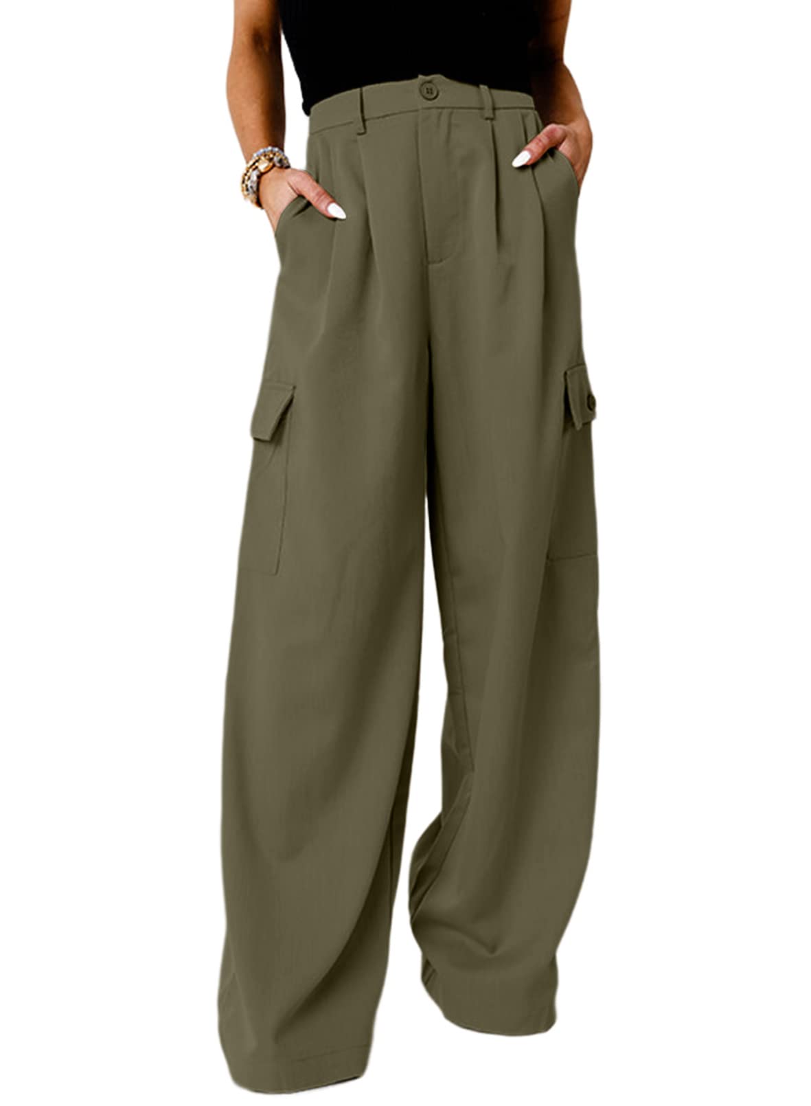 Dokotoo Womens High Waisted Wide Leg Cargo Pants Baggy Casual Trendy Work Pants with 4 Pockets