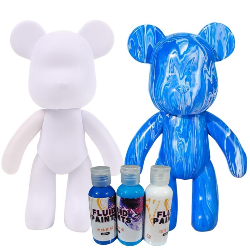 Generisch DIY Painting Liquid Bear Figure Kit - Home Decorations Painting Craft Set, Home Decoration, Creative Blank Painting, Fluid Bear Painting I Includes 3 Colours, Bear, Brush, Tablecloth, Apron