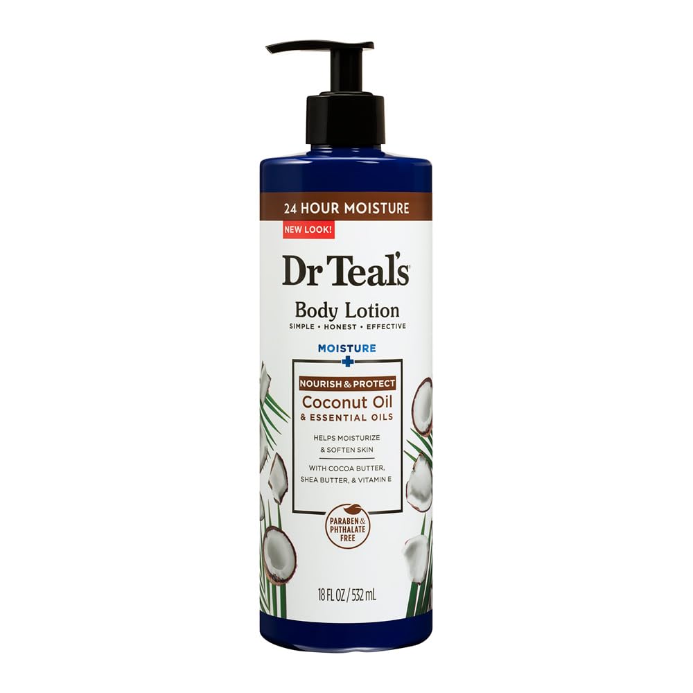 Dr Teal's Body Lotion Moisture + Nourishing Coconut Oil With Essential Oils | Paraben & Phthalate Free Lotion, 532Ml