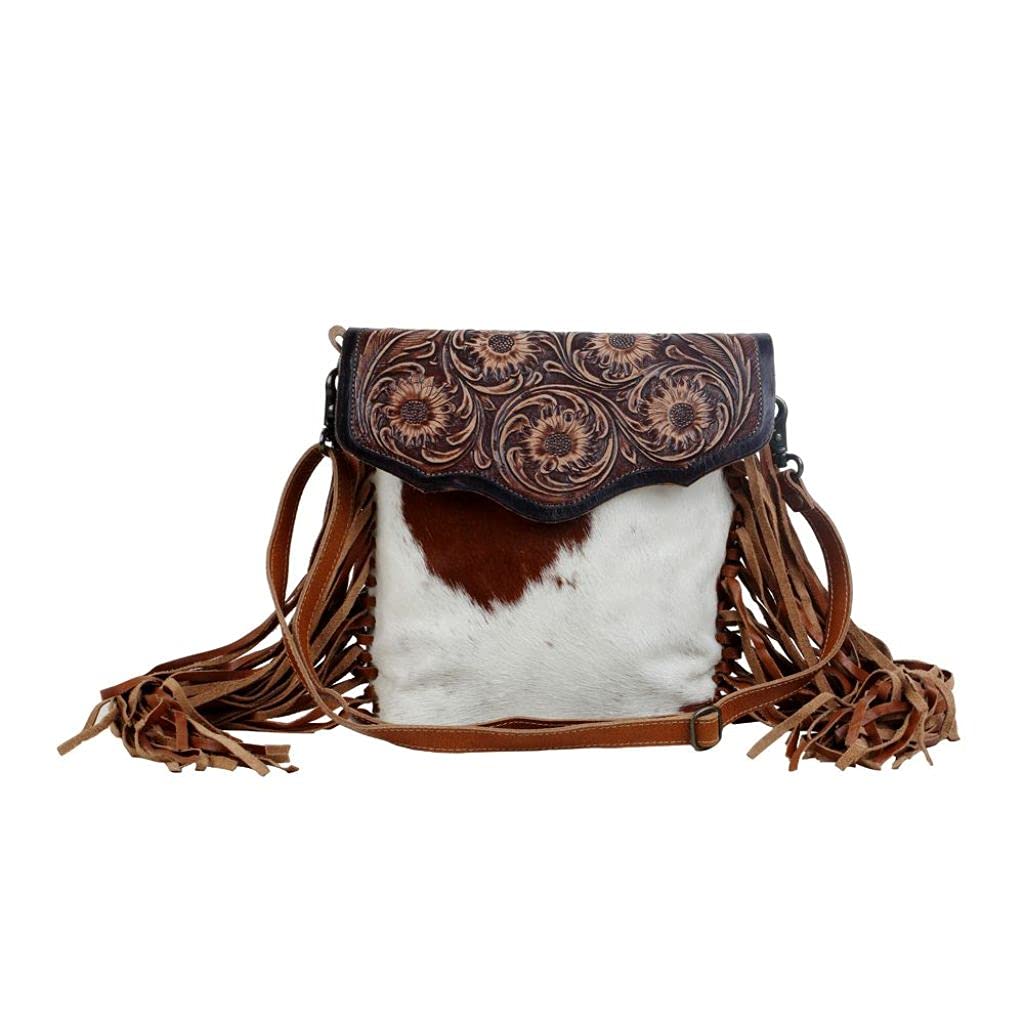 Blossom Hand-Tooled Bag Upcycled Cotton & Cowhide Leather S-2855