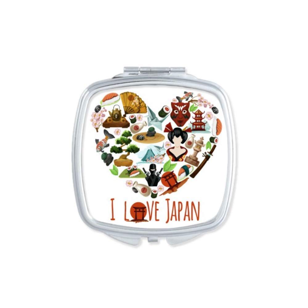 I Love Japan Sushi Illustration Mirror Portable Compact Pocket Makeup Double Sided Glass