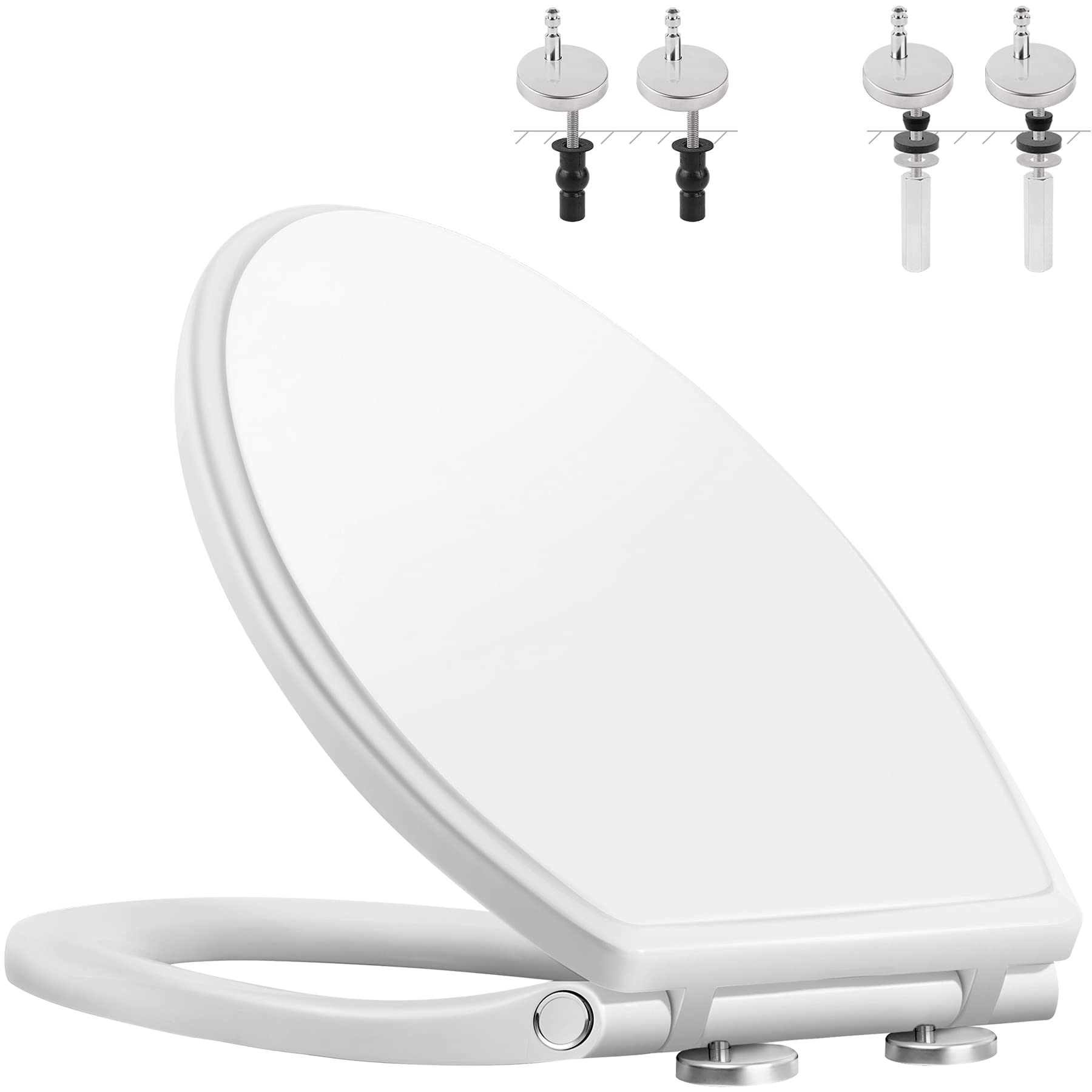 Hibbent Premium Elongated Toilet Seat with Cover(Oval) Quiet Close, One-Click to Quick Release, Easy Installation Never Loosen Hinge, Slow Close Toilet Seat and Cover, Easy Cleaning-White Color