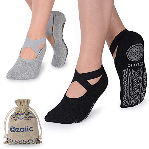 Yoga Socks for Women Non-Slip Grips & Straps, Ideal for