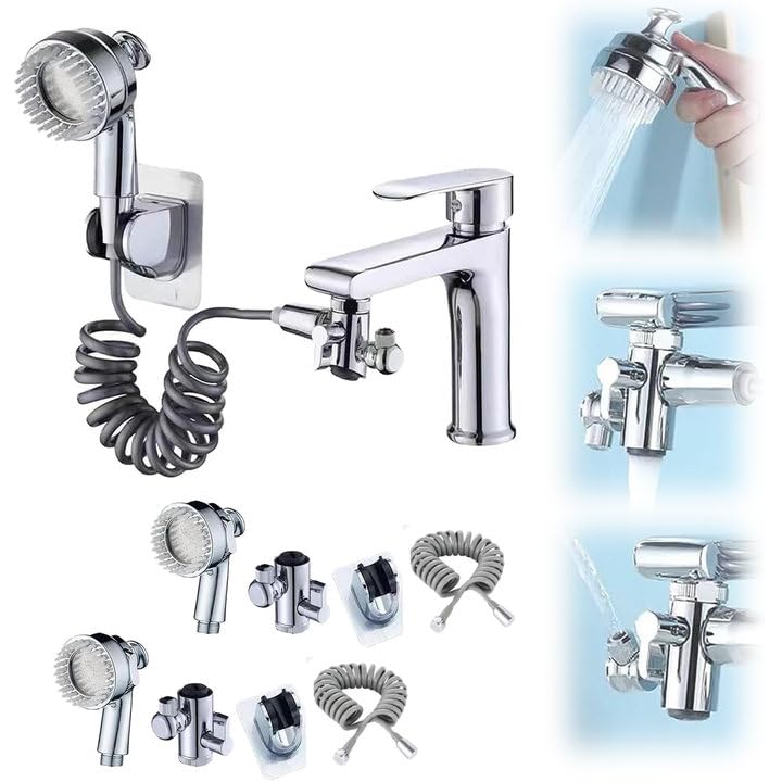 3-in-1 Multifunction Universal Water Taps,Faucet with 360° Rotating Faucet and Massage Shower Head, Universal Splash Filter Faucet for Kitchen Faucet, Bathroom, Laundry Room,Pet Bathing (2set)