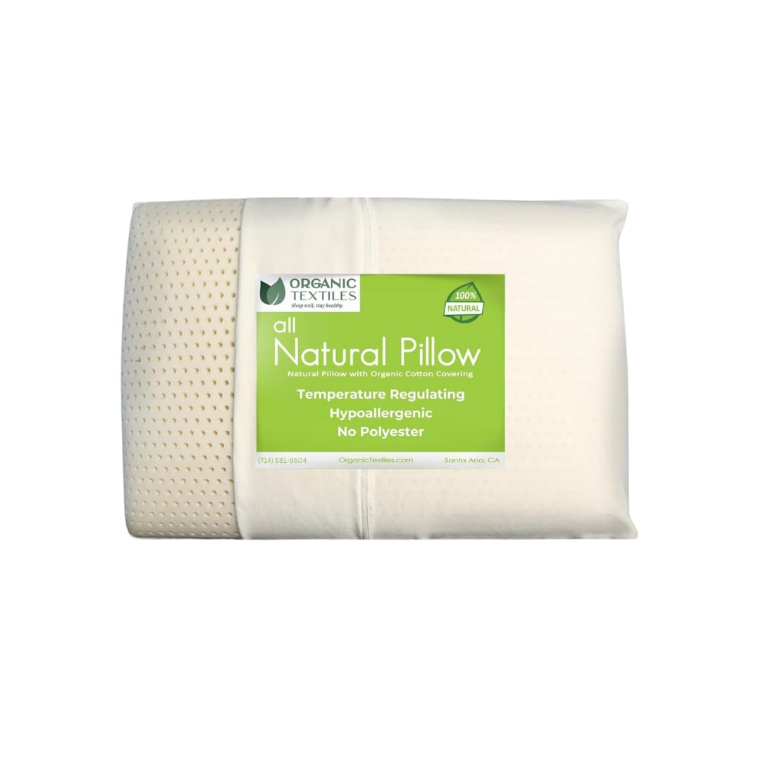 OrganicTextiles Natural Latex Pillow with Organic Cotton Cover (Standard Size, Extra Soft), GOTS Certified, Bed Pillow for Sleeping, Neck Pain Relief Help, Head Support, for Side Back Stomach Sleeper