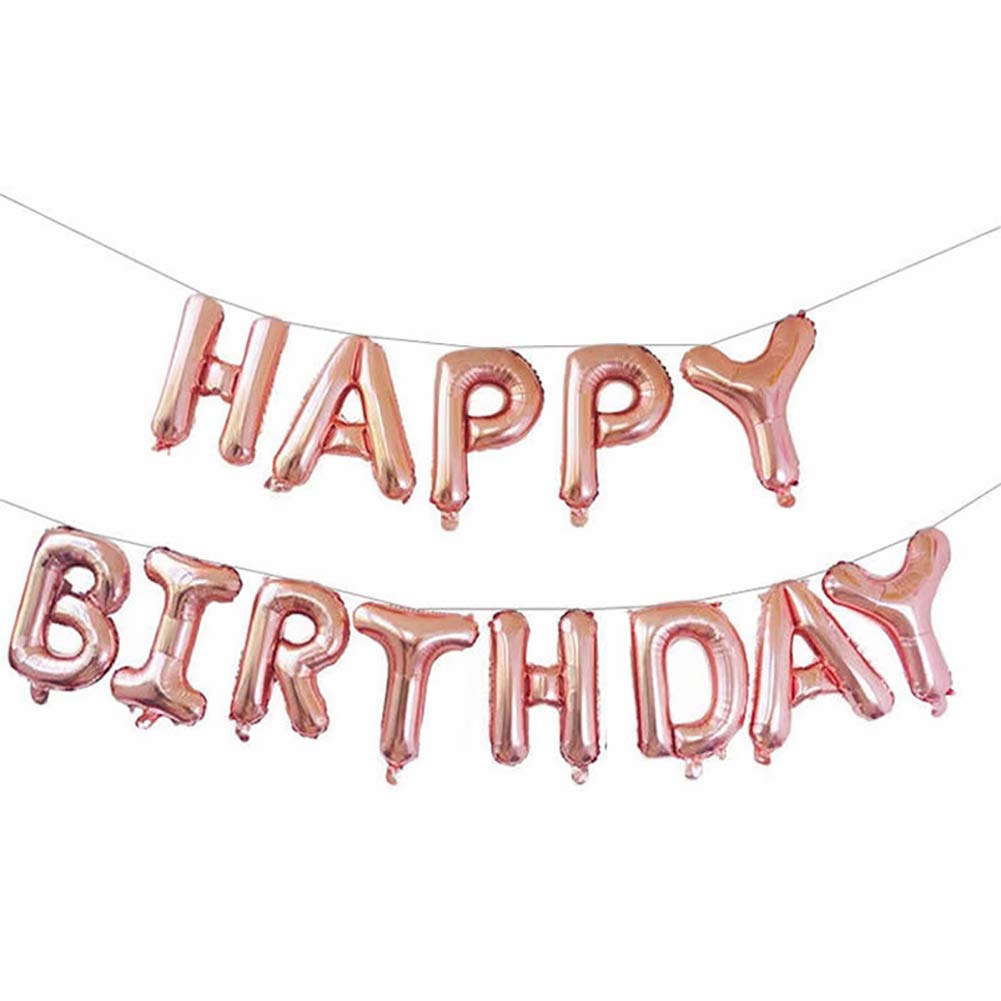 Qivange Happy Birthday Balloons 16 Inch Hanging Alphabet Foil Mylar Happy Birthday Banner Balloon for Party Decoration, Rose Gold